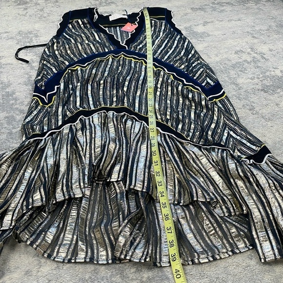 NWT Peter Pilotto Metallic Chiffon Dress Gold Navy Sheer Designer Sz M - Picture 12 of 16